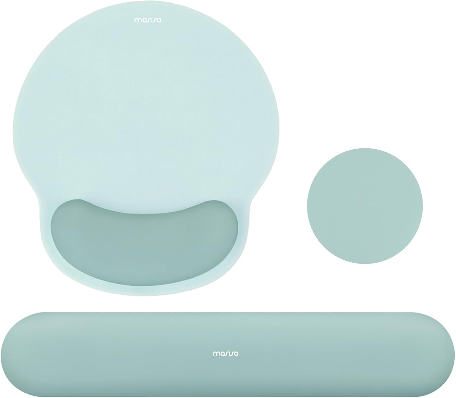 MOSISO Wrist Rest Support for Mouse Pad&Keyboard Set. Circle Curved Ergonomic Mousepad&Coaster Non-Slip Base Home/Office Pain Relief&Easy Typing Pad with Soft Cloth&Silicone Lining. Antique Green