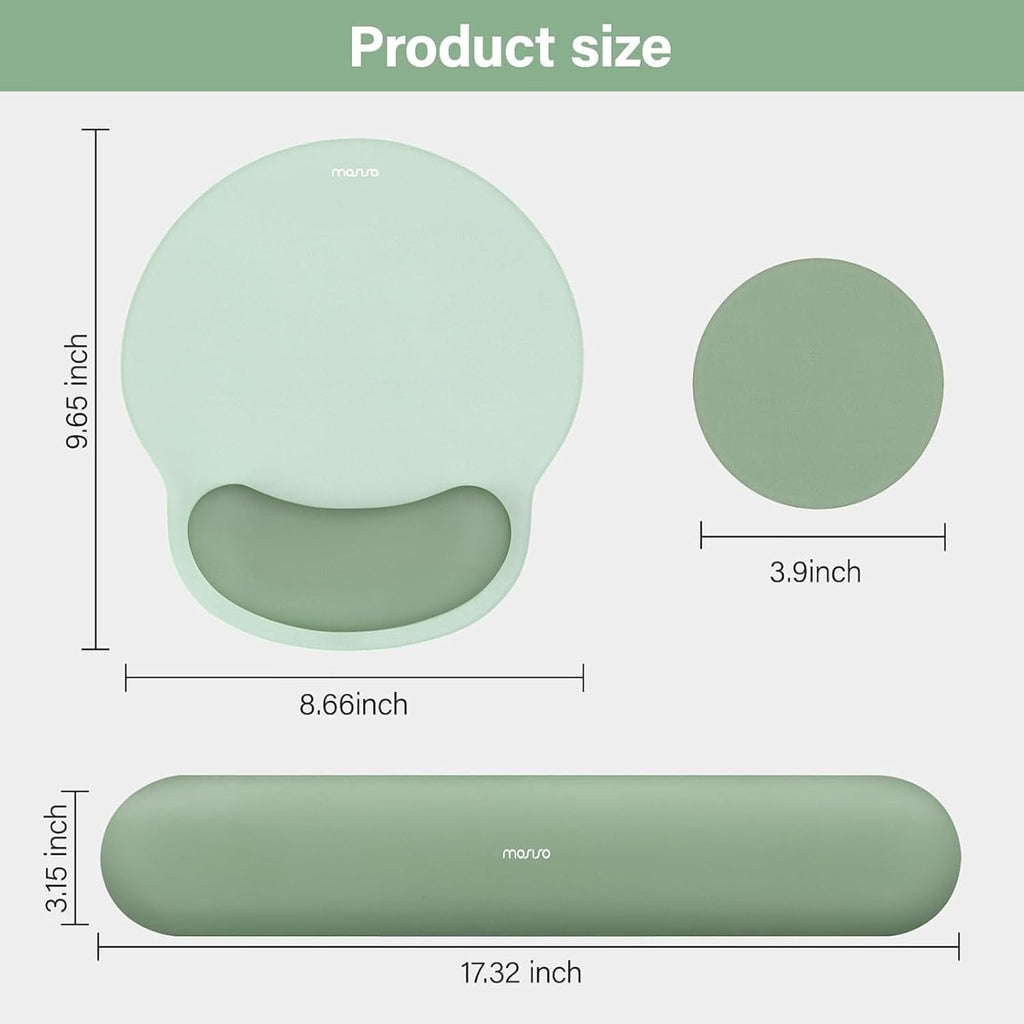 MOSISO Wrist Rest Support for Mouse Pad&Keyboard Set. Circle Curved Ergonomic Mousepad&Coaster Non-Slip Base Home/Office Pain Relief&Easy Typing Pad with Soft Cloth&Silicone Lining. Antique Green