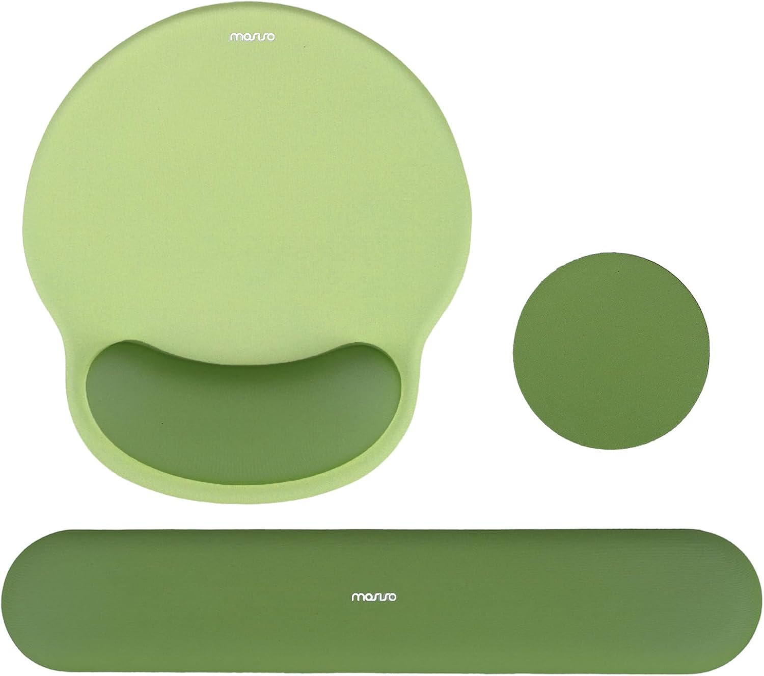 MOSISO Wrist Rest Support for Mouse Pad&Keyboard Set. Circle Curved Ergonomic Mousepad&Coaster Non-Slip Base Home/Office Pain Relief&Easy Typing Pad with Soft Cloth&Silicone Lining. Antique Green