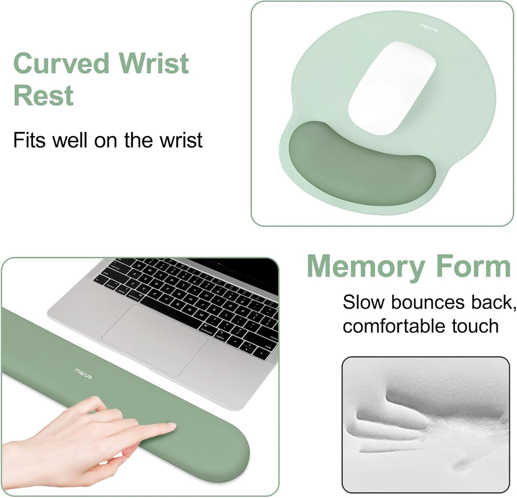 MOSISO Wrist Rest Support for Mouse Pad&Keyboard Set. Circle Curved Ergonomic Mousepad&Coaster Non-Slip Base Home/Office Pain Relief&Easy Typing Pad with Soft Cloth&Silicone Lining. Antique Green