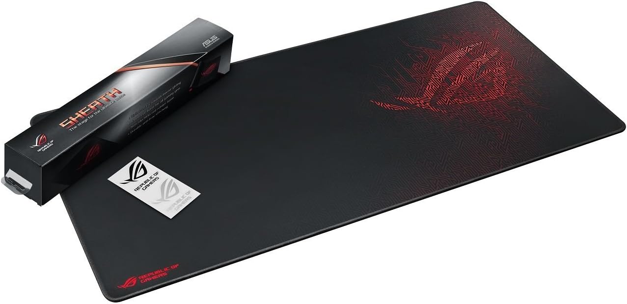 ASUS ROG Sheath Gaming Mouse Pad – 35.4 x 17.3. Extra-Large Surface. Pixel-Precise Tracking. Anti-Fray Stitched Edges. Non-Slip Base - Black/Red