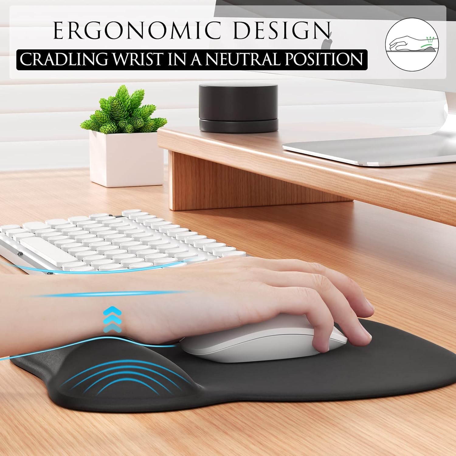 MROCO Ergonomic Mouse Pad with Gel Wrist Rest. Smooth Wrist Support Surface. Non-Slip PU Base for Pain Relief. Comfortable Mousepad for Computer. Laptop. Office & Home. 9.4 x 8.1 in. Black