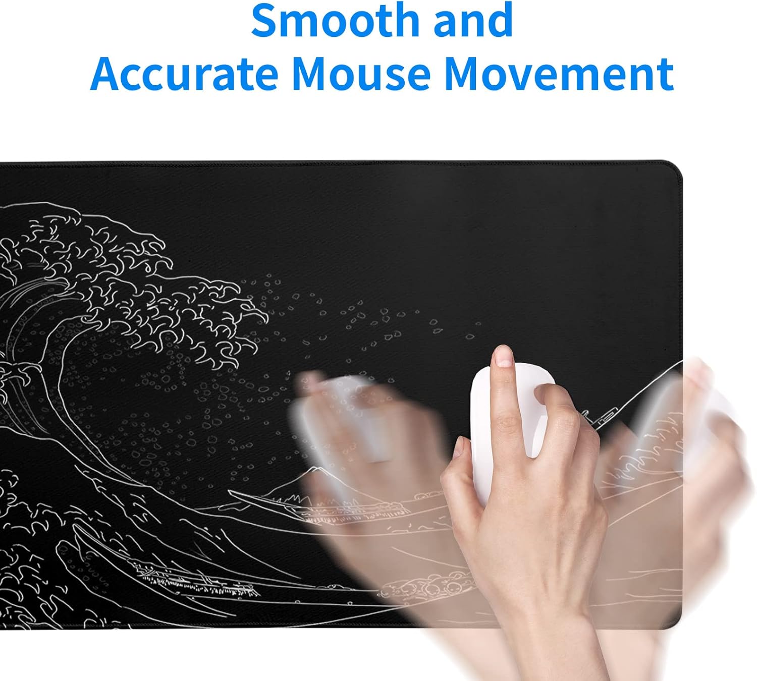 Japanese Sea Wave Large Mouse Pad. Anime Black Gaming. Extended Kanagawa Mat Desk Pad. 3mm Thick Long Non-Slip Rubber Base Mice Pad. 31.5 X 11.8 Inch