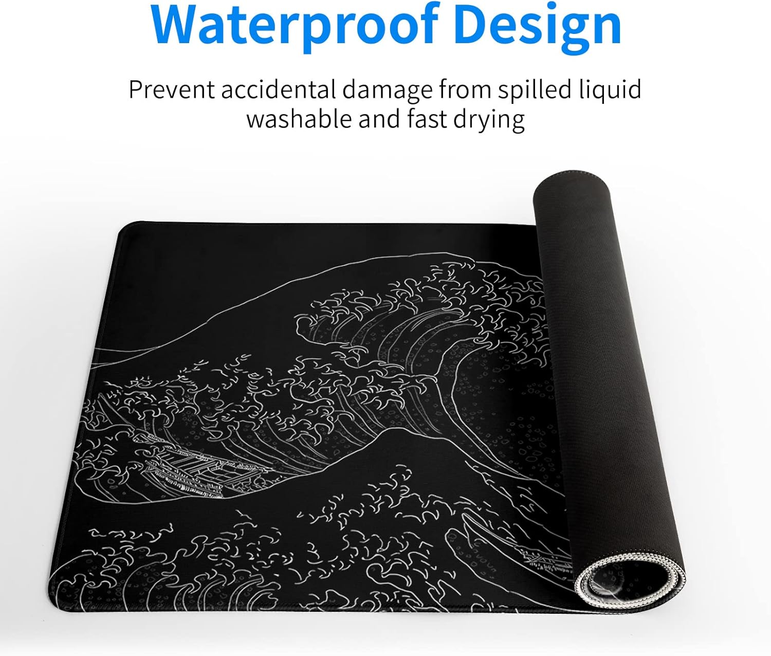 Japanese Sea Wave Large Mouse Pad. Anime Black Gaming. Extended Kanagawa Mat Desk Pad. 3mm Thick Long Non-Slip Rubber Base Mice Pad. 31.5 X 11.8 Inch