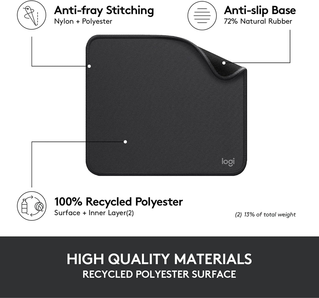 Logitech Mouse Pad - Studio Series. Computer Mouse Mat with Anti-Slip Rubber Base. Easy Gliding. Spill-Resistant Surface. Durable Materials. Portable. in a Fresh Modern Design. Graphite