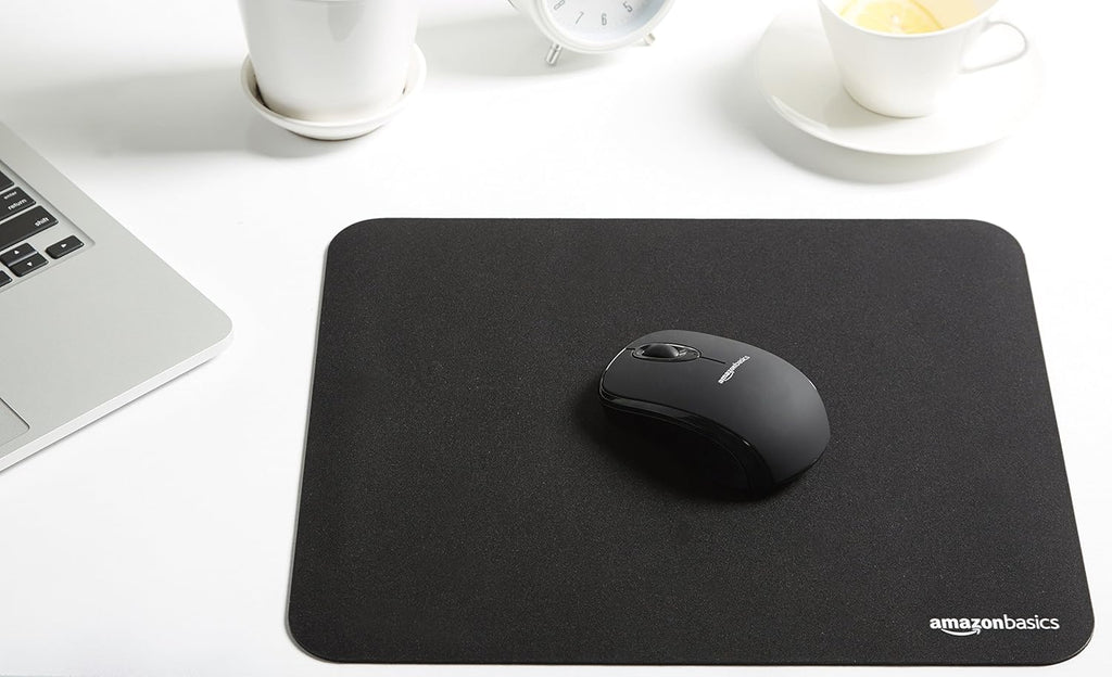 Amazon Basics Square Mouse Pad. Cloth with Rubberized Base. Standard. Black. 12.4L x 10.6W inches